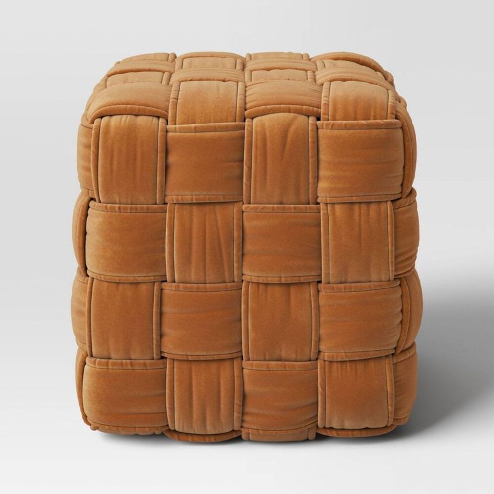 Threshold - Square Woven Pouf Velvet - Threshold Brown - Picture 3 of 4